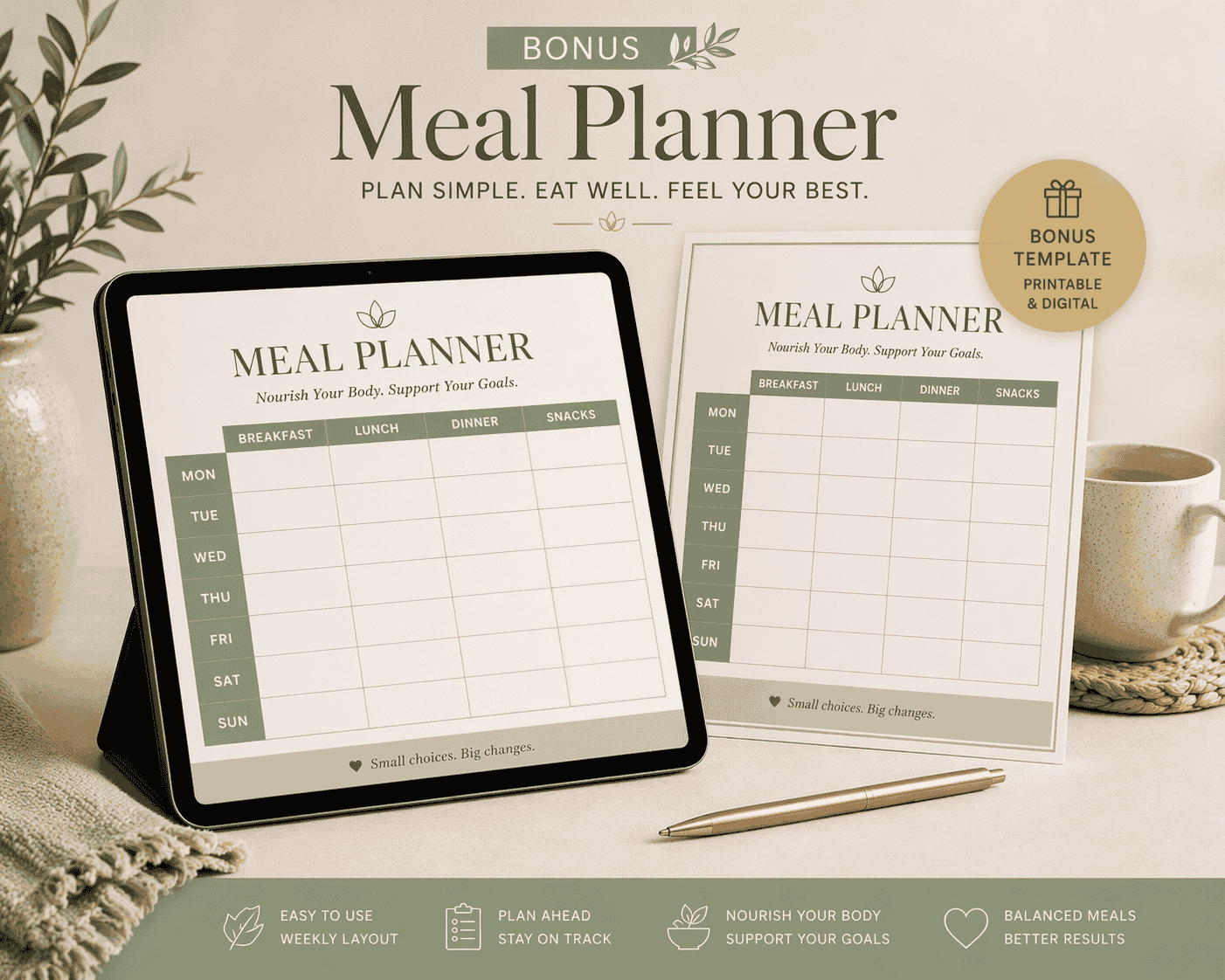 Printable Weekly Meal Planner Mockup